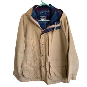 Vintage Women’s Woolrich Tan Parka Plaid Lined Field Jacket Size XL Made USA 80s